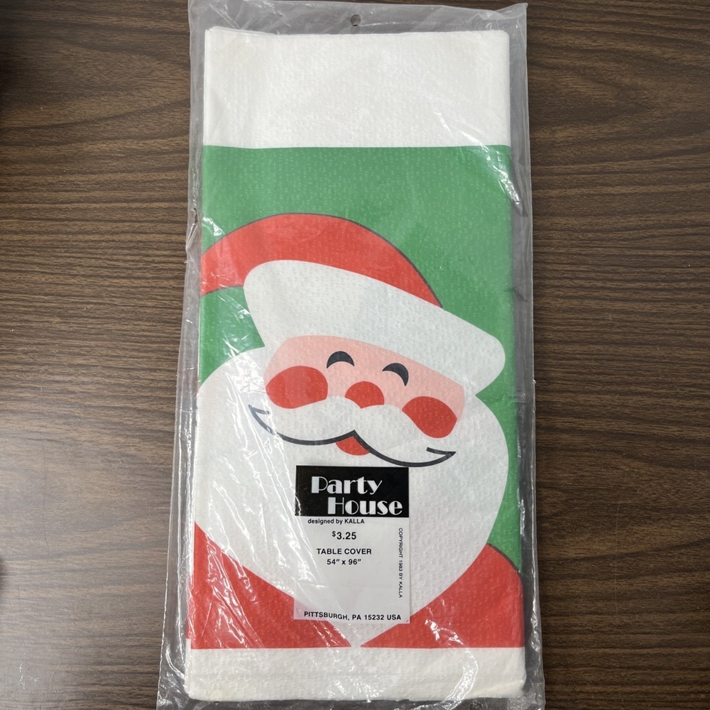 Vtg Christmas SANTA 54"x96" Paper Table Cover 1983 Party House Design By KALLA